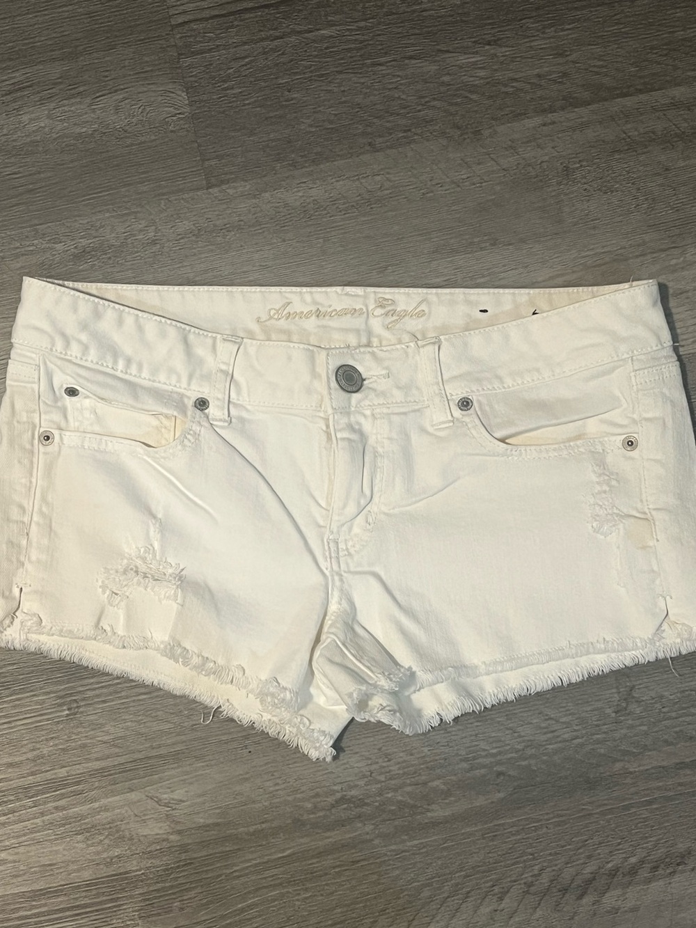 American Eagle Outfitters White Frayed Distressed Denim Shorts